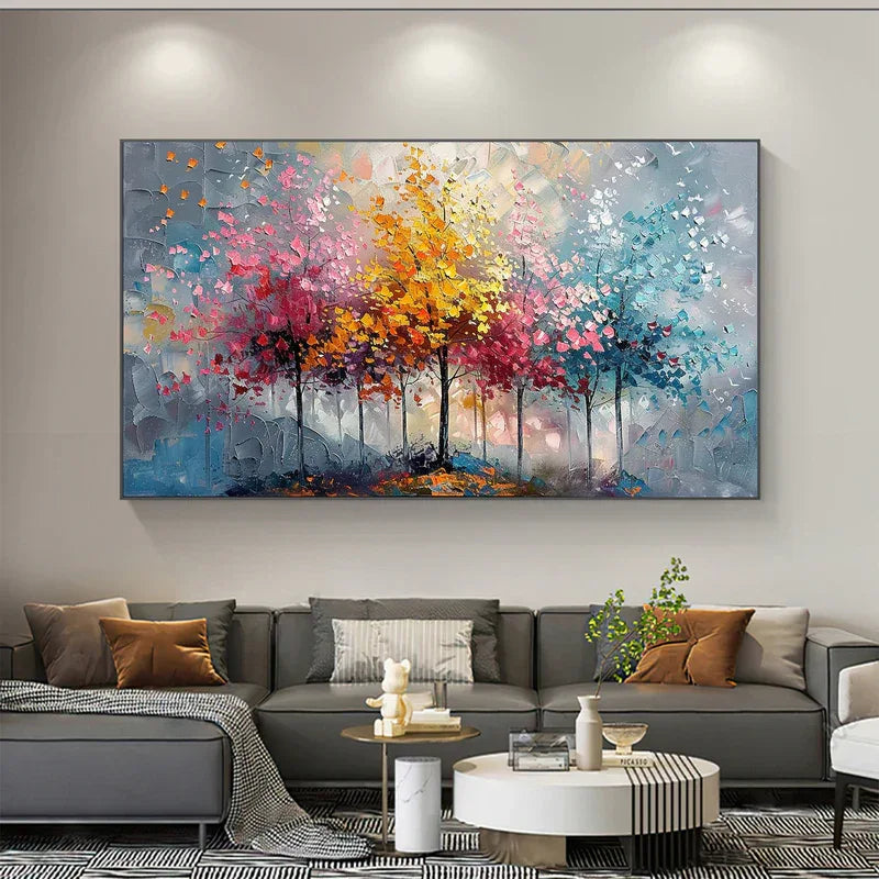 Colorful Abstract Forest Painting - Nature-Inspired Wall Art on Canvas - artextured
