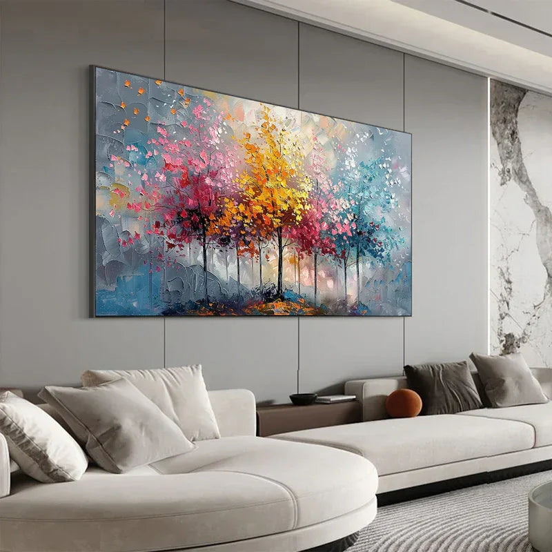 Colorful Abstract Forest Painting - Nature-Inspired Wall Art on Canvas - artextured