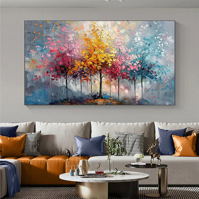 Colorful Abstract Forest Painting - Nature-Inspired Wall Art on Canvas