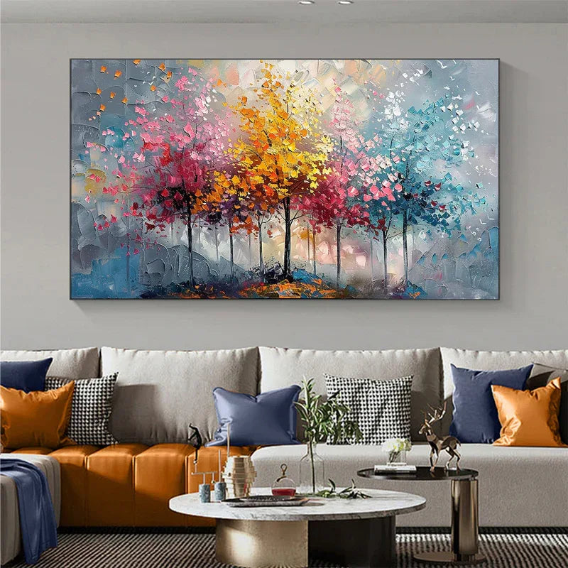 Colorful Abstract Forest Painting - Nature-Inspired Wall Art on Canvas - artextured
