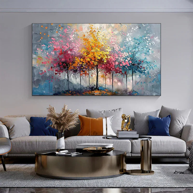 Colorful Abstract Forest Painting - Nature-Inspired Wall Art on Canvas - artextured