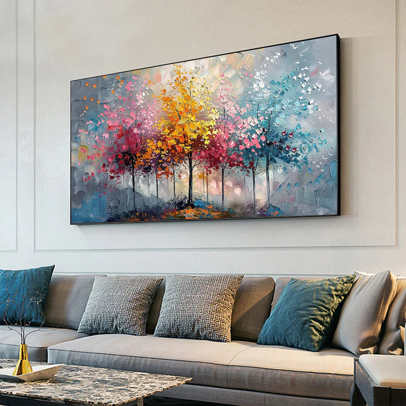 Colorful Abstract Forest Painting - Nature-Inspired Wall Art on Canvas