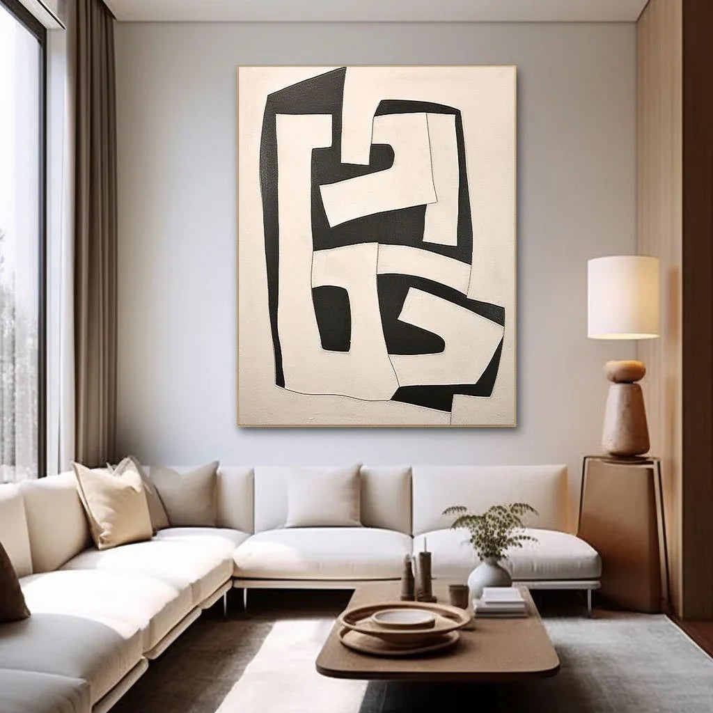 Dual Tone Labyrinth Flow-Geometric Black and White Maze Abstract Wall Art - artextured
