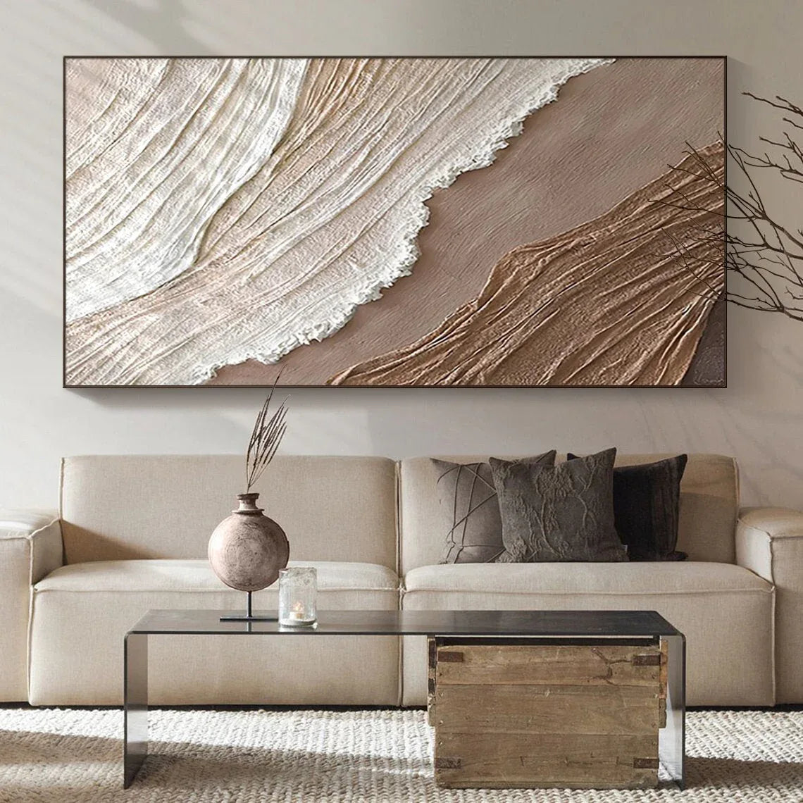 Earthly Harmony Abstract Art-Minimalist Abstract Sand Wave Texture Oil Painting Wall Art - artextured