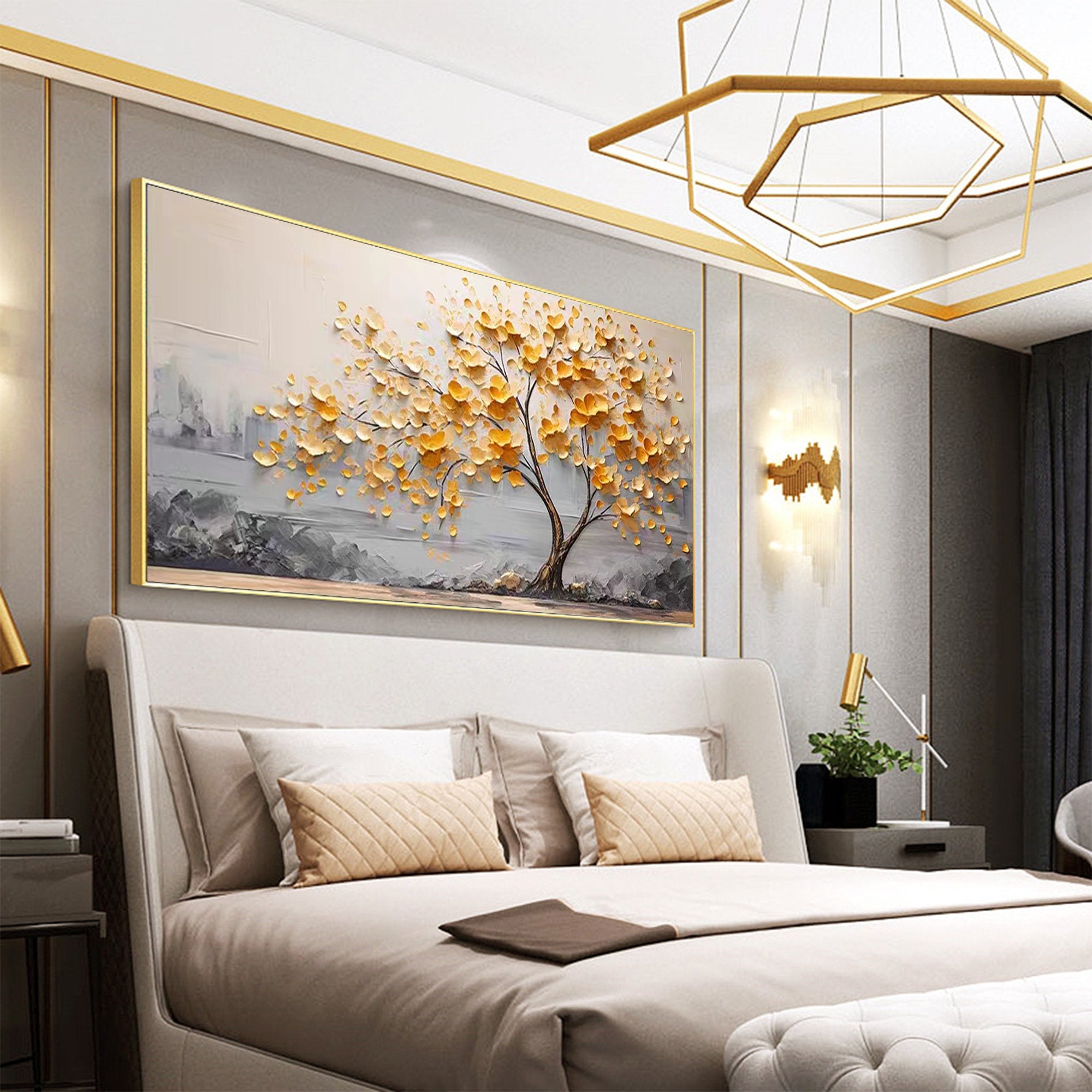Golden Bloom Tree Painting