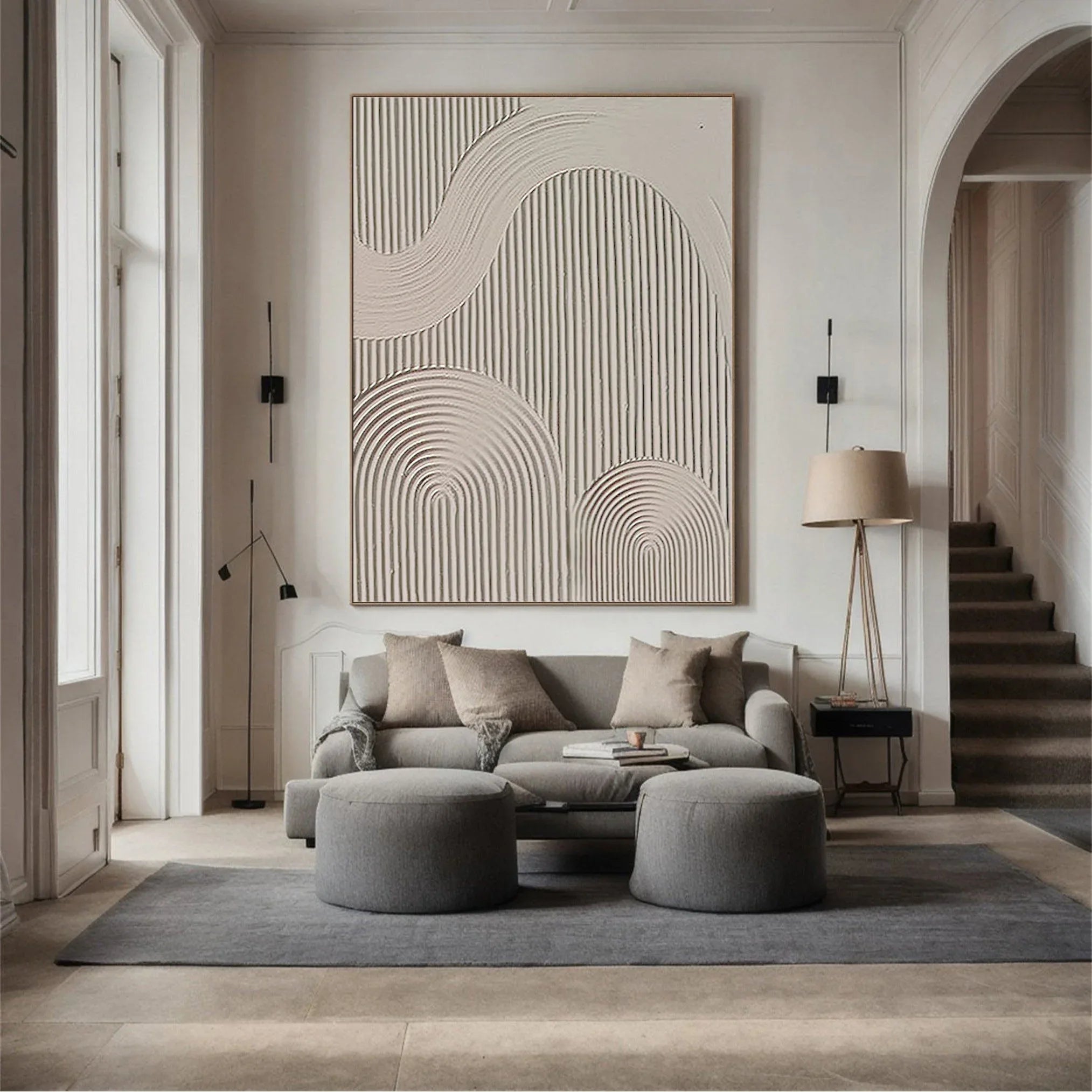 Large Minimalist Canvas Art - Neutral Toned Geometric Textured Wall Art - artextured