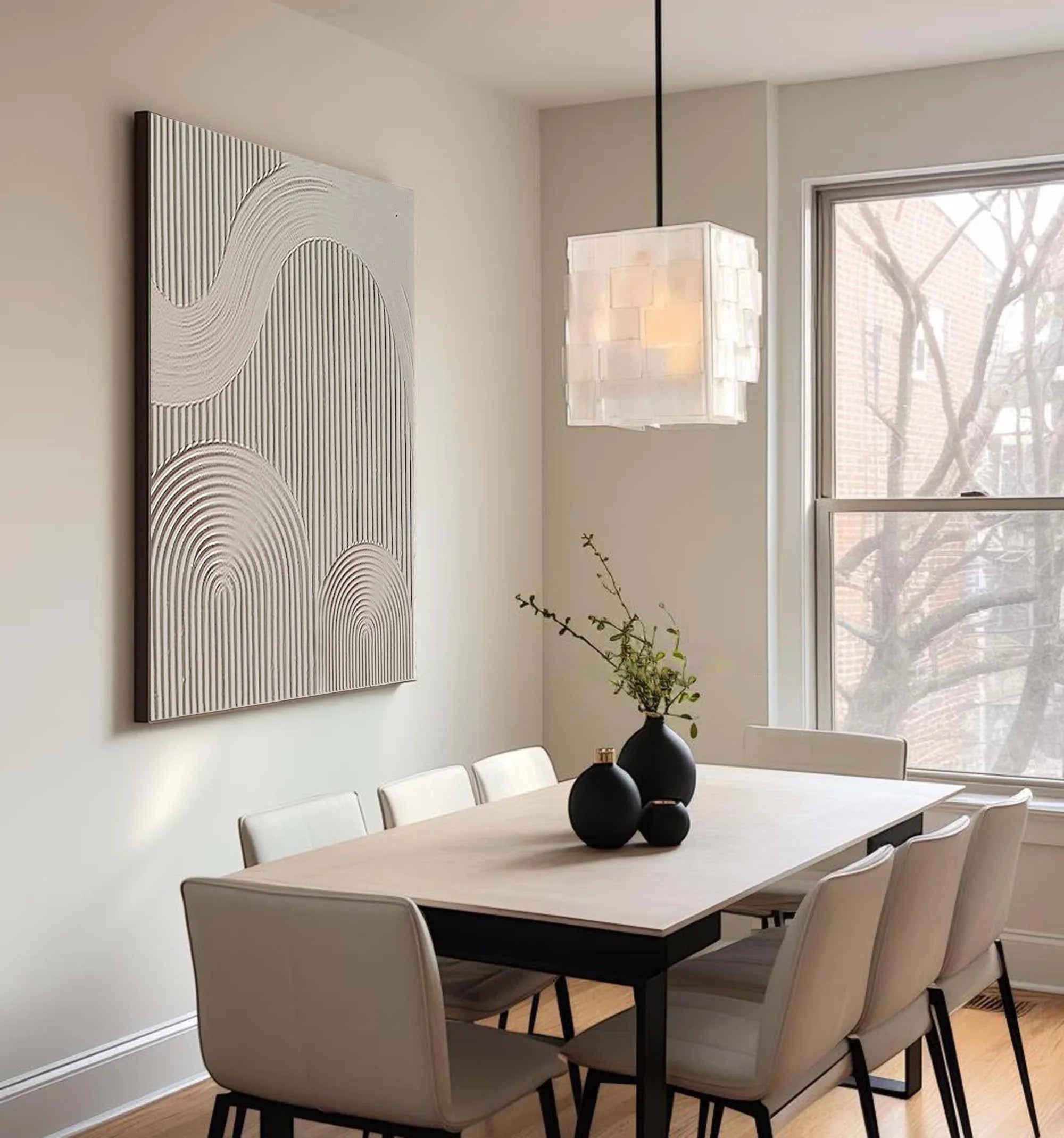 Large Minimalist Canvas Art - Neutral Toned Geometric Textured Wall Art - artextured