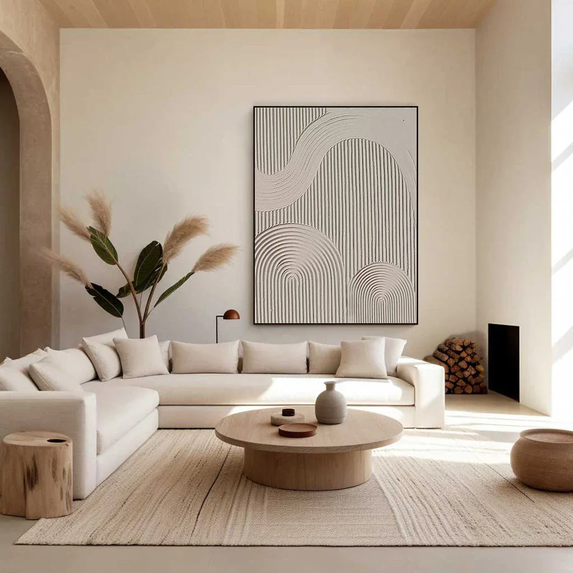 Large Minimalist Canvas Art - Neutral Toned Geometric Textured Wall Art - artextured