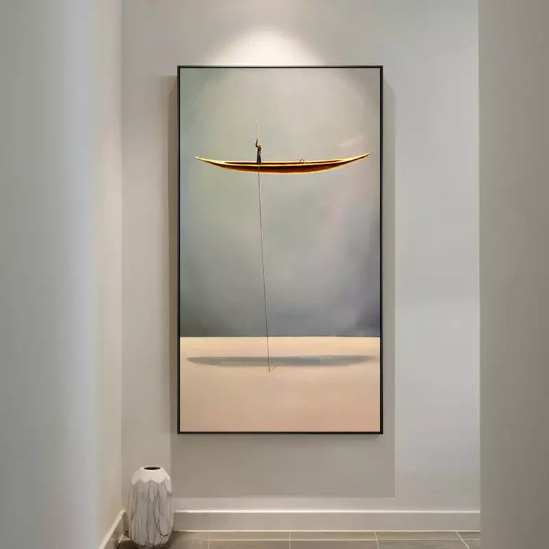 Silent Voyage-Modern Minimalist Style Solitary Boat Abstract Wall Art