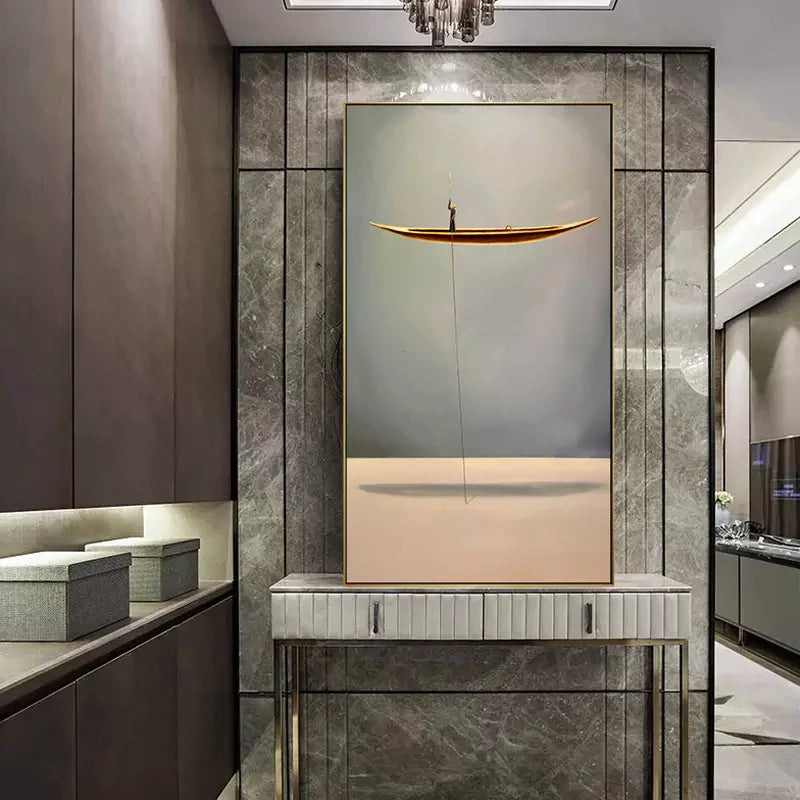 Silent Voyage-Modern Minimalist Style Solitary Boat Abstract Wall Art