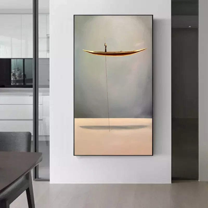 Silent Voyage-Modern Minimalist Style Solitary Boat Abstract Wall Art