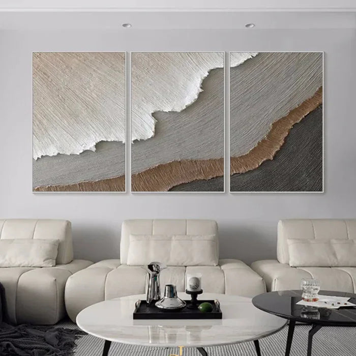 Earth Layers Triptych - Minimalist Textured Abstract Oil Painting Set - artextured