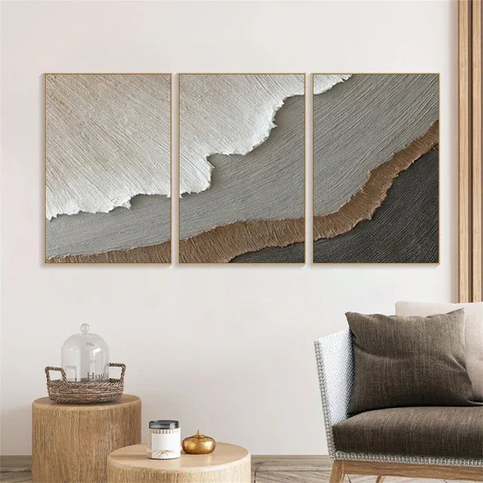 Earth Layers Triptych - Minimalist Textured Abstract Oil Painting Set - artextured