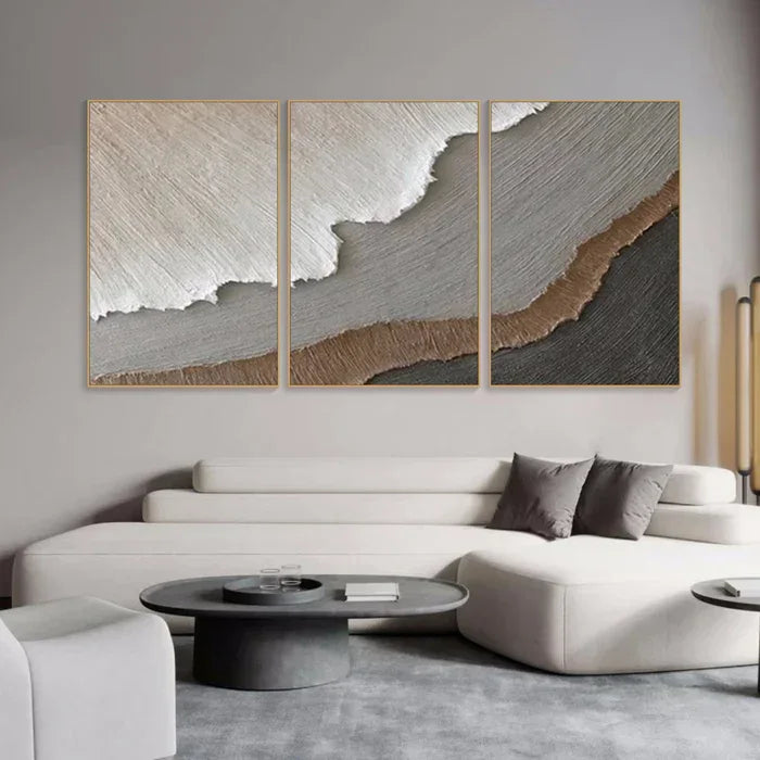 Earth Layers Triptych - Minimalist Textured Abstract Oil Painting Set - artextured