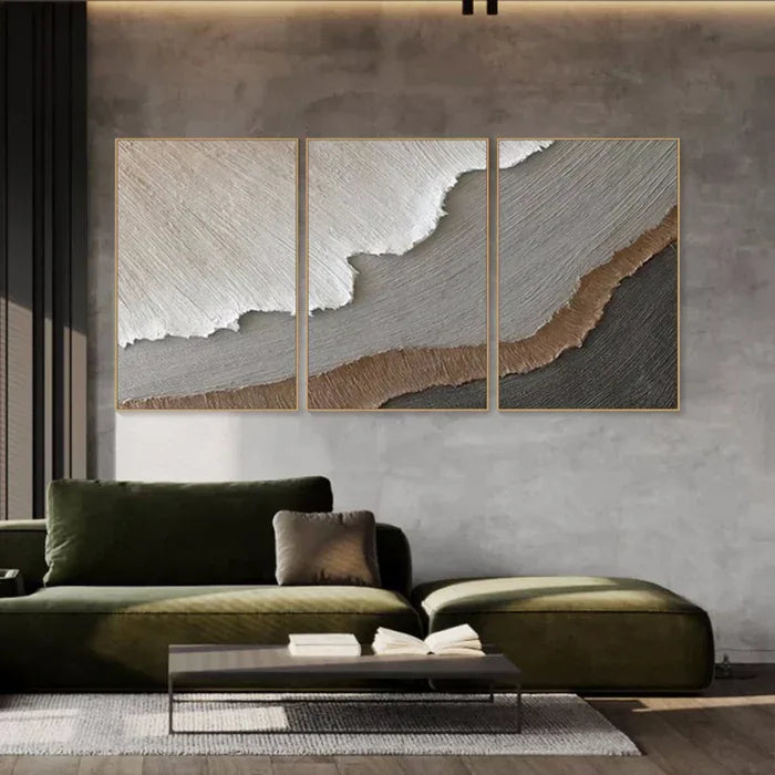 Earth Layers Triptych - Minimalist Textured Abstract Oil Painting Set - artextured