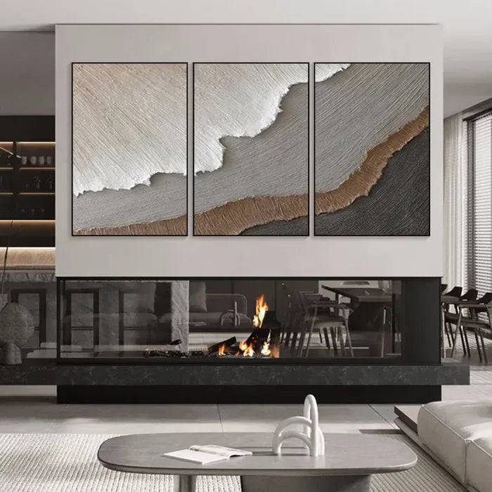 Earth Layers Triptych - Minimalist Textured Abstract Oil Painting Set - artextured