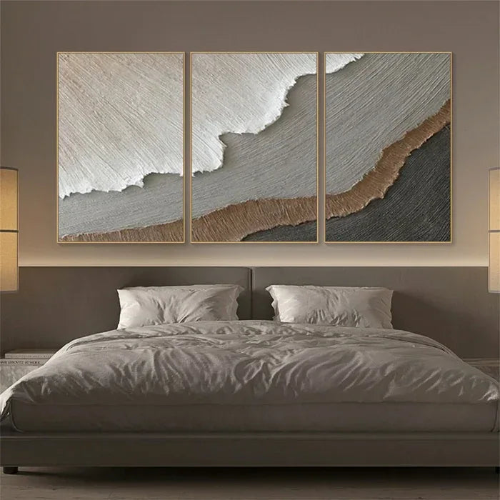 Earth Layers Triptych - Minimalist Textured Abstract Oil Painting Set - artextured