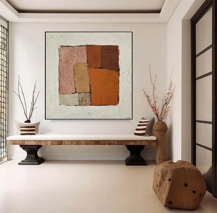 Earthen Harmony – Rustic Abstract Geometric Textured Oil Painting Wall Art - artextured