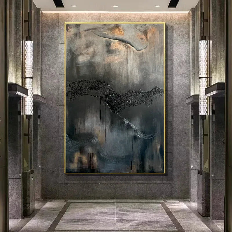 Echoes of Depth-Minimalist Dark Texture Abstract Art Wall Oil Painting - artextured