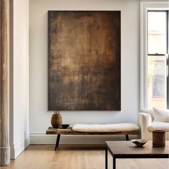 Echoes of Earth - Minimalist Dark Textured Abstract Oil Painting - artextured