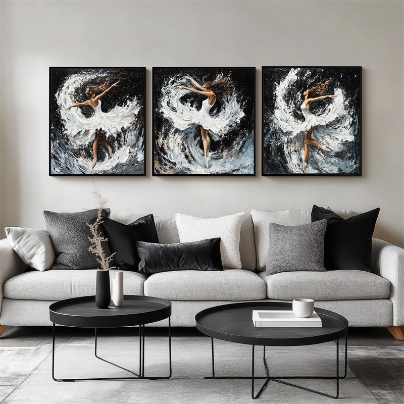 Eternal Dance - Hand-Painted Textured Ballerina Triptych Oil Painting