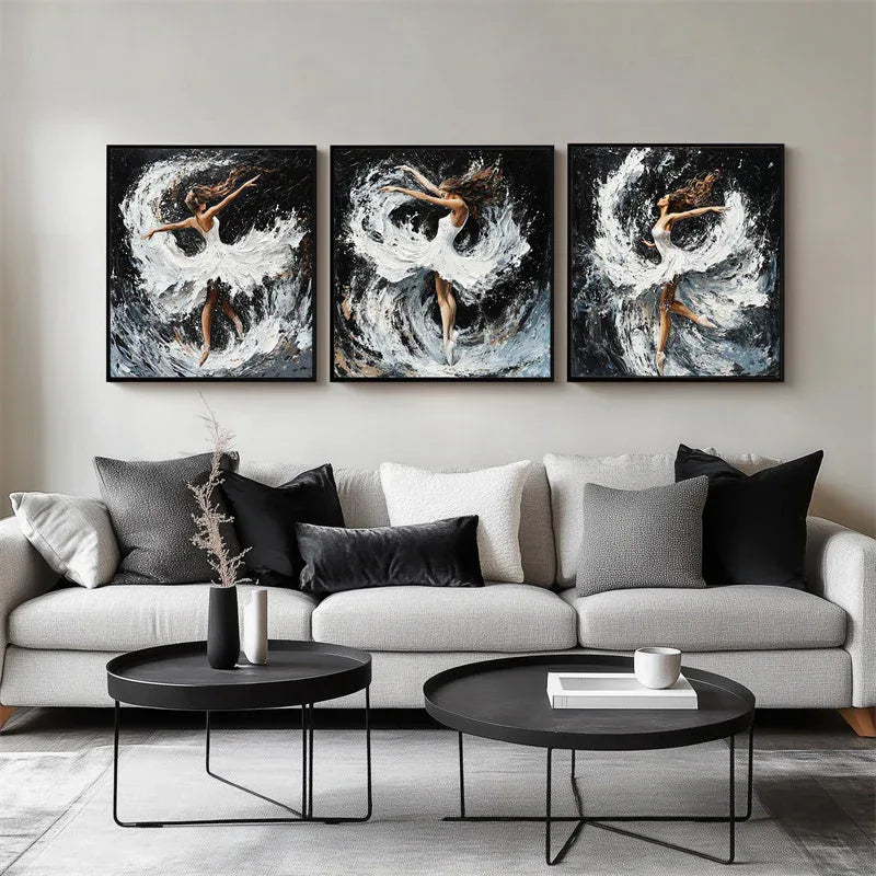 Eternal Dance - Hand-Painted Textured Ballerina Triptych Oil Painting - artextured