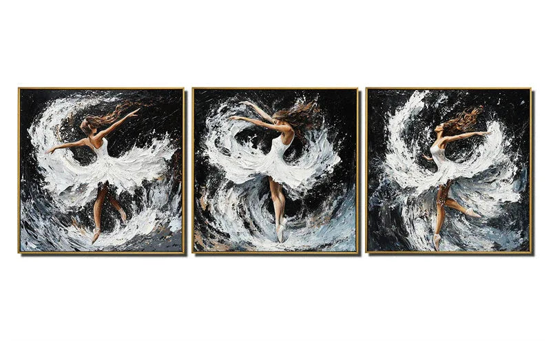 Eternal Dance - Hand-Painted Textured Ballerina Triptych Oil Painting - artextured