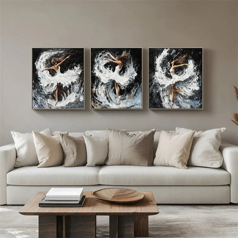 Eternal Dance - Hand-Painted Textured Ballerina Triptych Oil Painting - artextured
