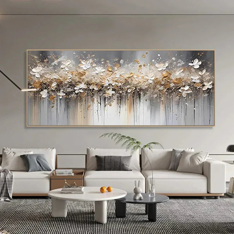 Falling Petal Symphony-Interior Design Hand drawn Thick painted 3D Petal Horizontal Wall Art - artextured