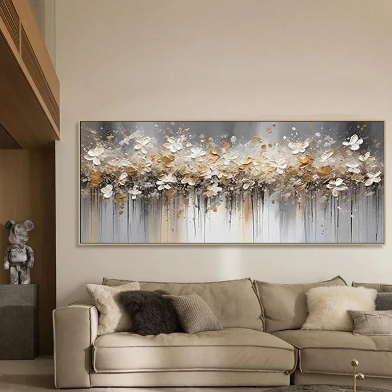 Falling Petal Symphony-Interior Design Hand drawn Thick painted 3D Petal Horizontal Wall Art - artextured