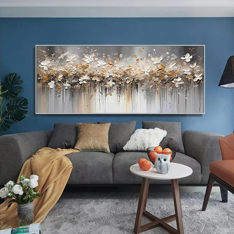 Falling Petal Symphony-Interior Design Hand drawn Thick painted 3D Petal Horizontal Wall Art - artextured