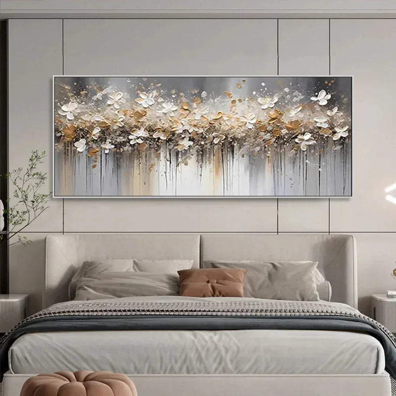 Falling Petal Symphony-Interior Design Hand drawn Thick painted 3D Petal Horizontal Wall Art - artextured
