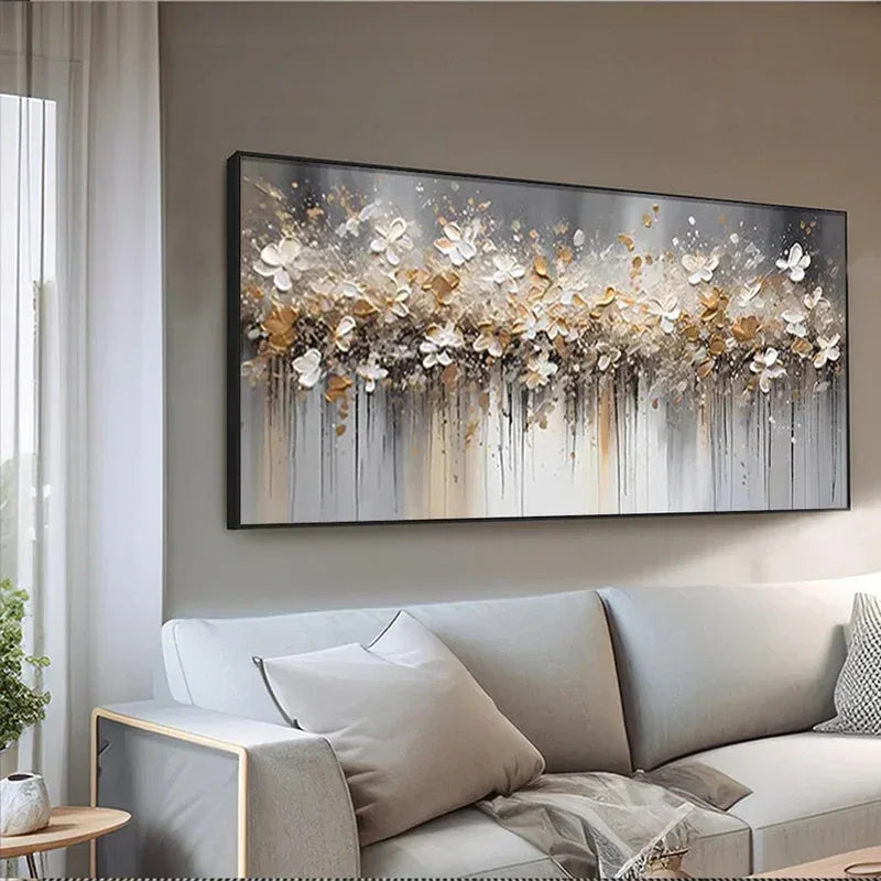 Falling Petal Symphony-Interior Design Hand drawn Thick painted 3D Petal Horizontal Wall Art - artextured