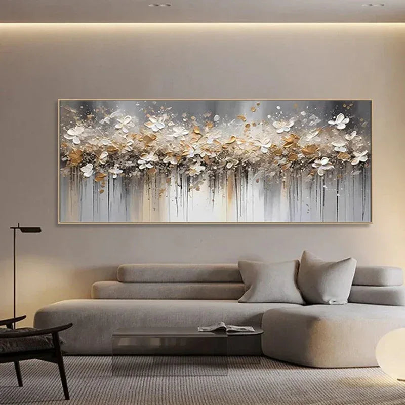 Falling Petal Symphony-Interior Design Hand drawn Thick painted 3D Petal Horizontal Wall Art - artextured