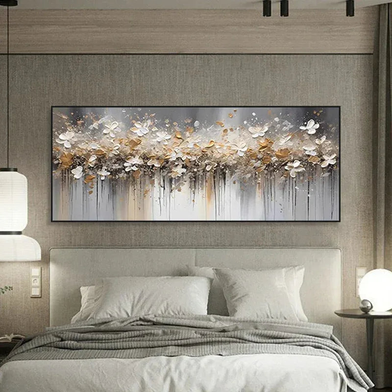 Falling Petal Symphony-Interior Design Hand drawn Thick painted 3D Petal Horizontal Wall Art - artextured