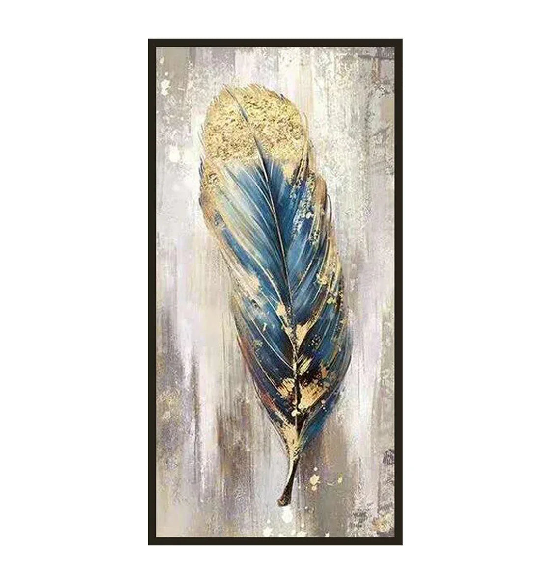 Feather's Grace-Modern Abstract Blue and Gold Feather Texture Oil Painting Wall Art - artextured