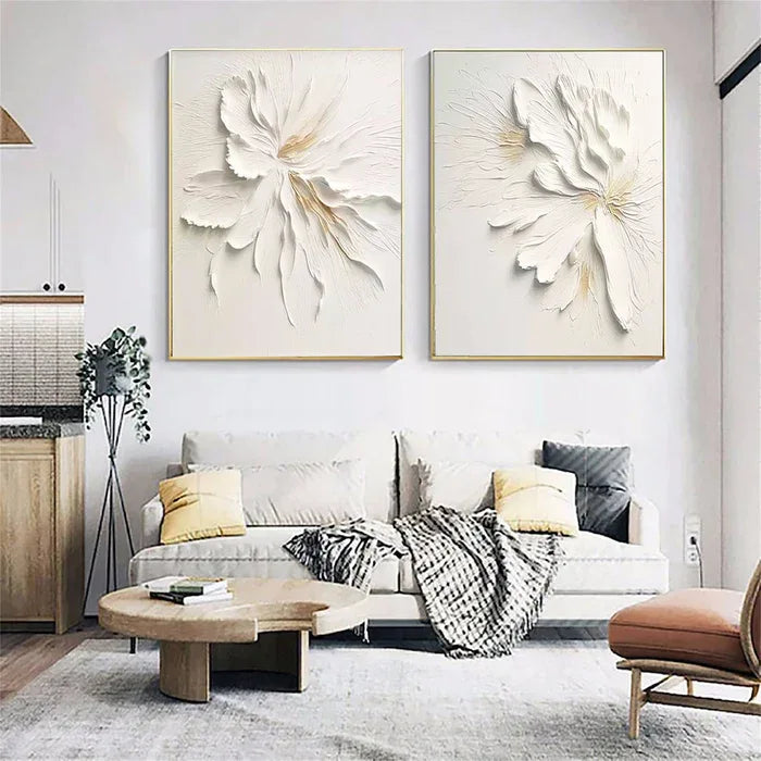 Ethereal Petal Duo Set of 2-Hand Drawn Three-Dimensional Texture Flower Wall Art - artextured