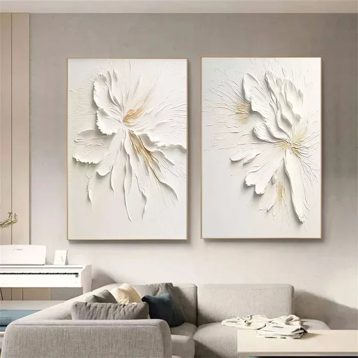 Ethereal Petal Duo Set of 2-Hand Drawn Three-Dimensional Texture Flower Wall Art - artextured