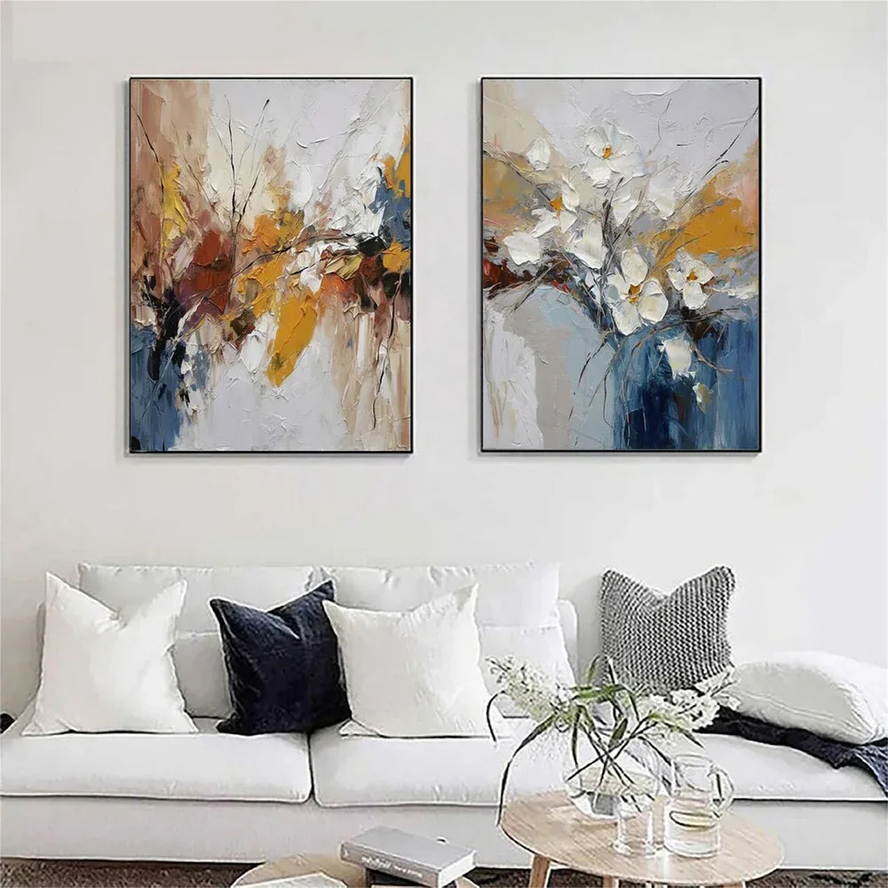 Abstract Floral Harmony Duo Set of 2-Hand Drawn Color Texture Flower Abstract Wall Art - artextured