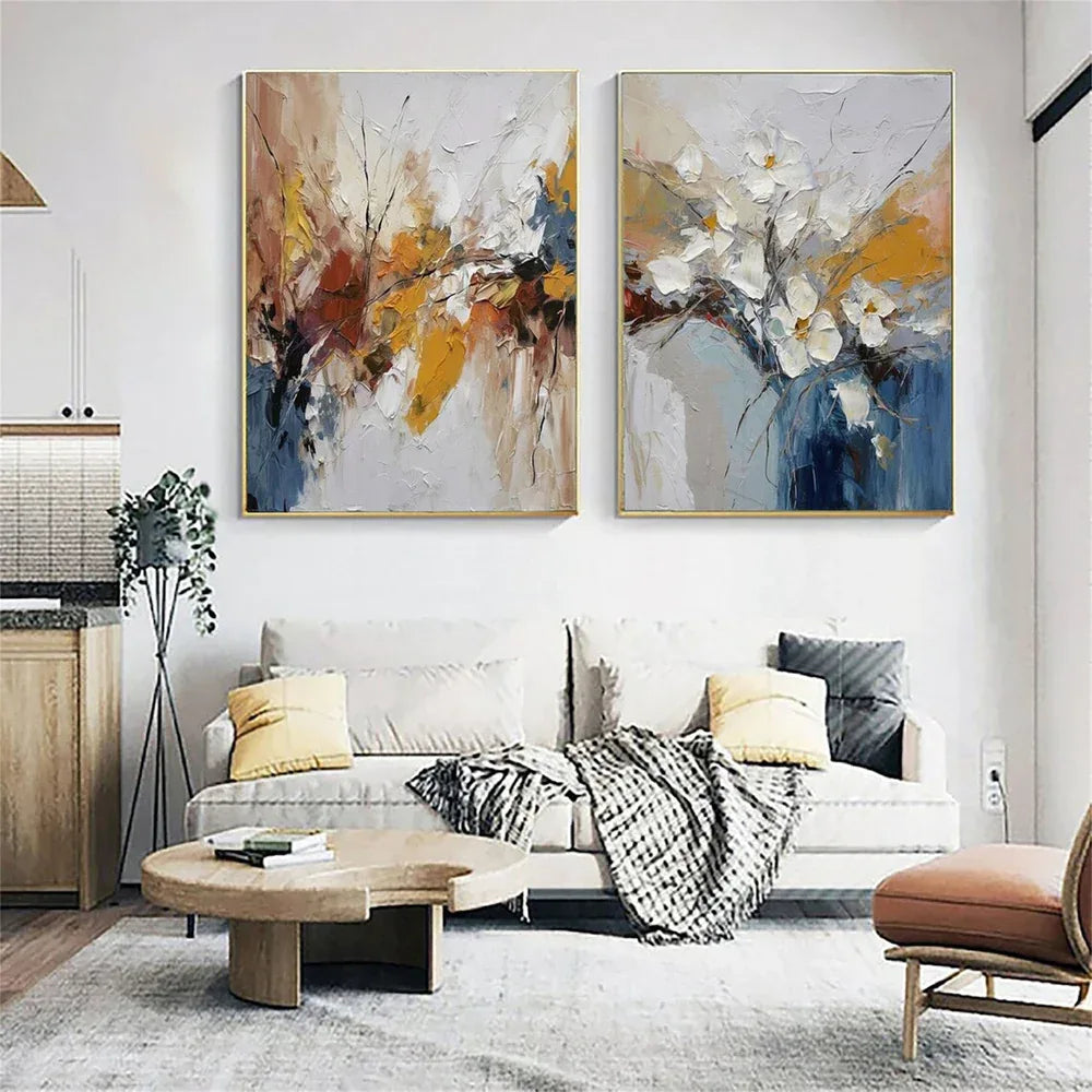 Abstract Floral Harmony Duo Set of 2-Hand Drawn Color Texture Flower Abstract Wall Art - artextured