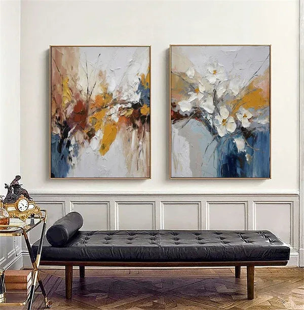 Abstract Floral Harmony Duo Set of 2-Hand Drawn Color Texture Flower Abstract Wall Art - artextured