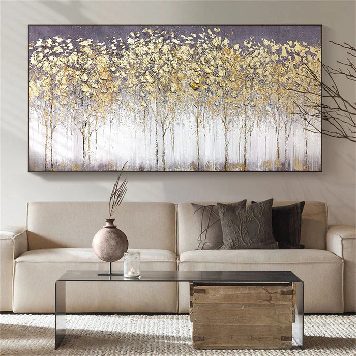 Golden Forest Textured Abstract Oil Painting - Nature-Inspired Art for International
