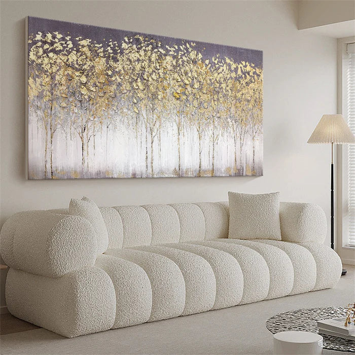 Golden Forest Textured Abstract Oil Painting - Nature-Inspired Art for International