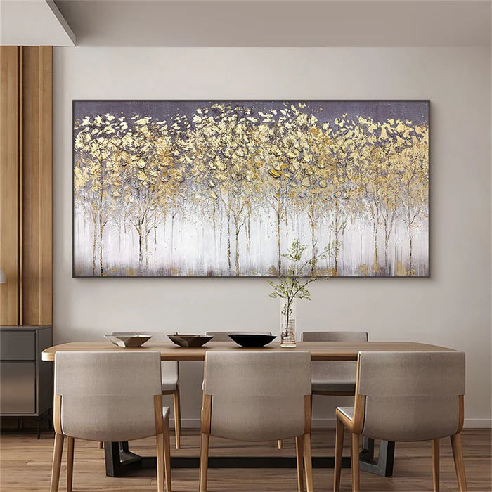 Golden Forest Textured Abstract Oil Painting - Nature-Inspired Art for International