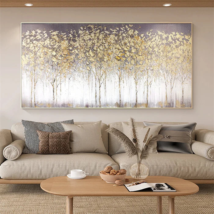 Golden Forest Textured Abstract Oil Painting - Nature-Inspired Art for International