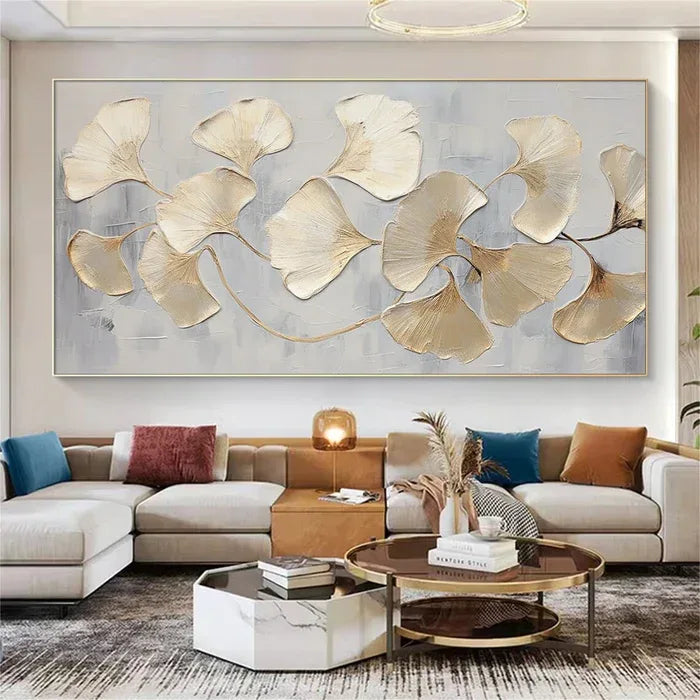 Gold Ginkgo Texture Art-The Art of Thick Coated Gold Leaf Texture Wall in Modern Home Decoration - artextured
