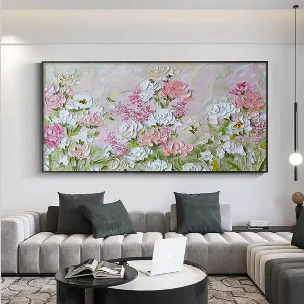Garden of Bloom-Modern Interior Decoration Pink Texture Flower Wall Art - artextured