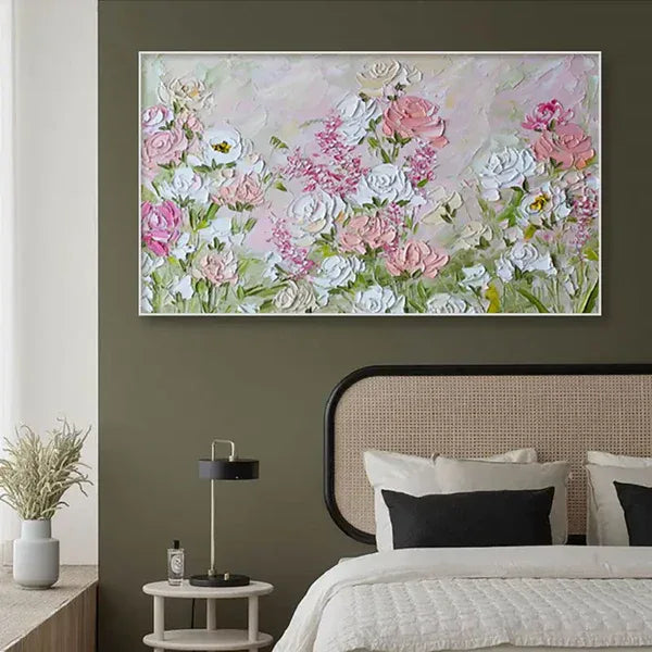Garden of Bloom-Modern Interior Decoration Pink Texture Flower Wall Art - artextured