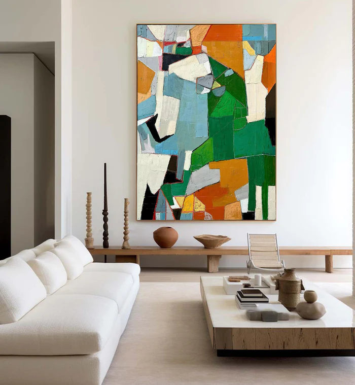 Fragmented Harmony - Hand-Painted Geometric Abstract Oil Painting