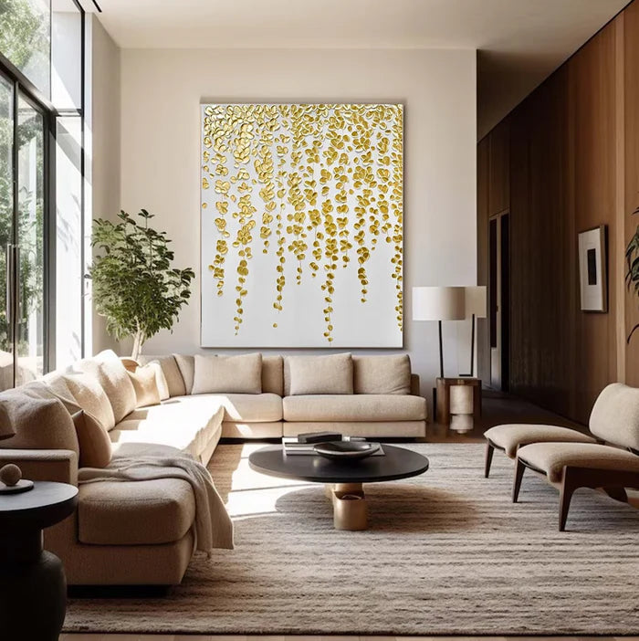 Gold Leaf Textured Abstract Oil Painting - Modern Luxury Wall Art